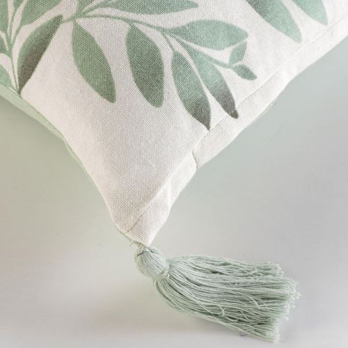 Coussin Déco Pompons "nymphea" 30x50cm Vert