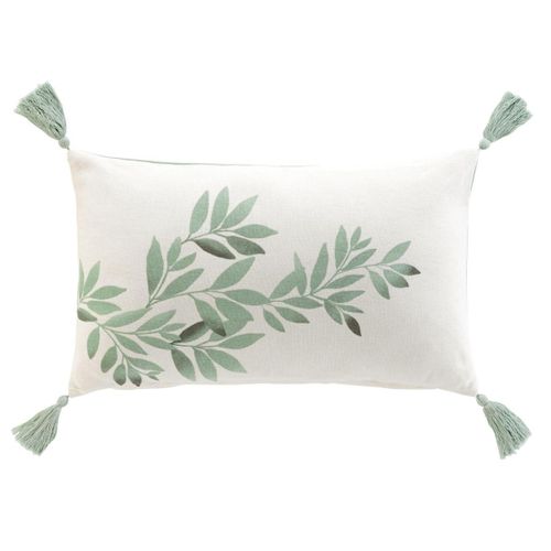 Coussin Déco Pompons "nymphea" 30x50cm Vert