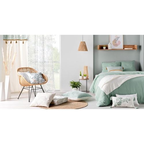 Coussin Déco Pompons "nymphea" 30x50cm Vert