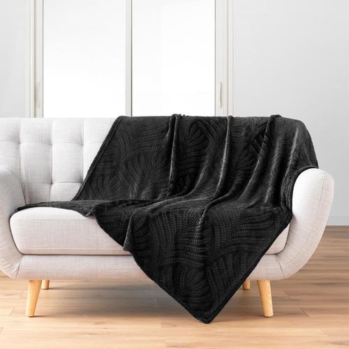 Plaid Flanelle Relief Unie Nelia Noir 125x150 Cm