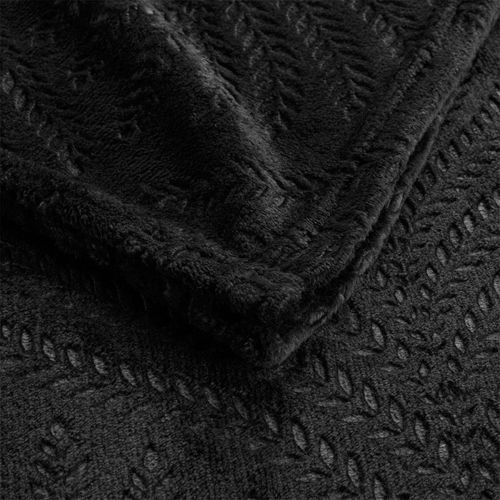 Plaid Flanelle Relief Unie Nelia Noir 125x150 Cm