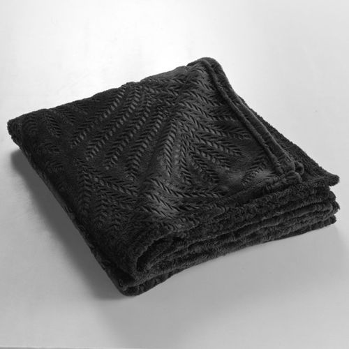 Plaid Flanelle Relief Unie Nelia Noir 125x150 Cm
