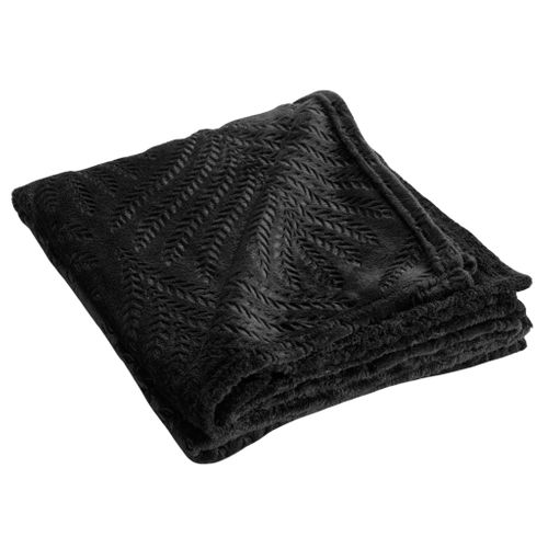Plaid Flanelle Relief Unie Nelia Noir 125x150 Cm