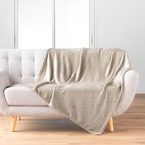 Plaid Flanelle Relief Unie Nelia Taupe 125x150 Cm