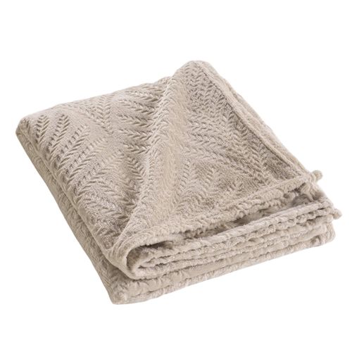 Plaid Flanelle Relief Unie Nelia Taupe 125x150 Cm