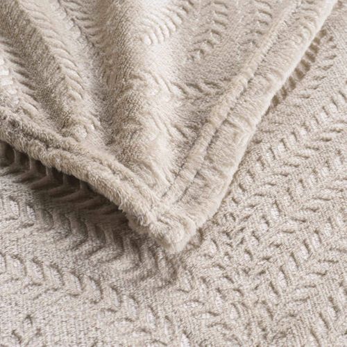 Plaid Flanelle Relief Unie Nelia Taupe 125x150 Cm