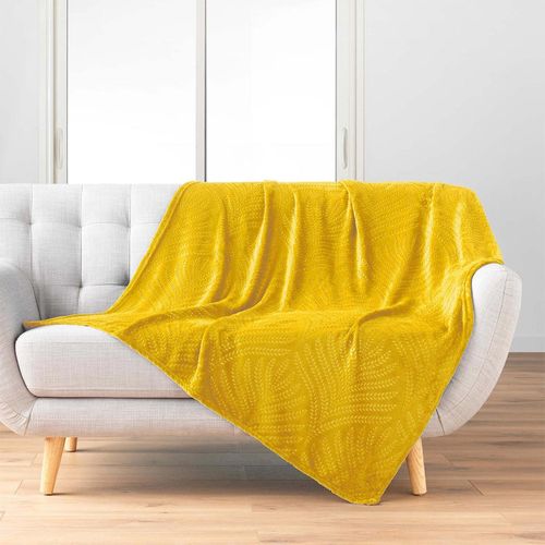 Plaid Flanelle Relief Unie Nelia Jaune 125x150 Cm