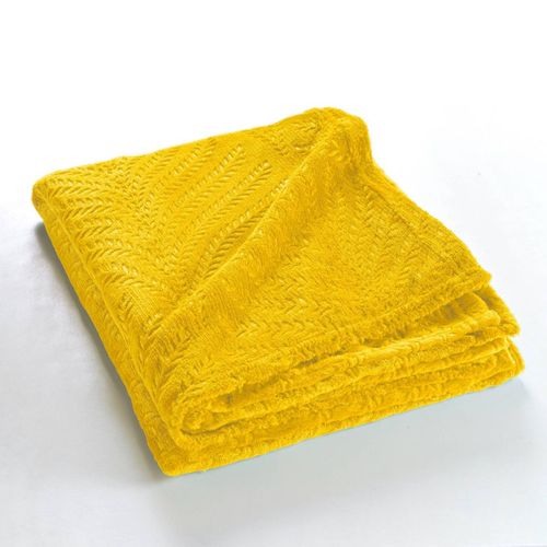 Plaid Flanelle Relief Unie Nelia Jaune 125x150 Cm