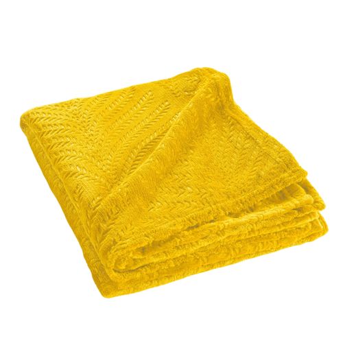 Plaid Flanelle Relief Unie Nelia Jaune 125x150 Cm