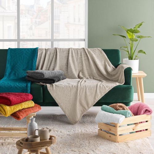 Plaid Flanelle Relief Unie Nelia Jaune 125x150 Cm