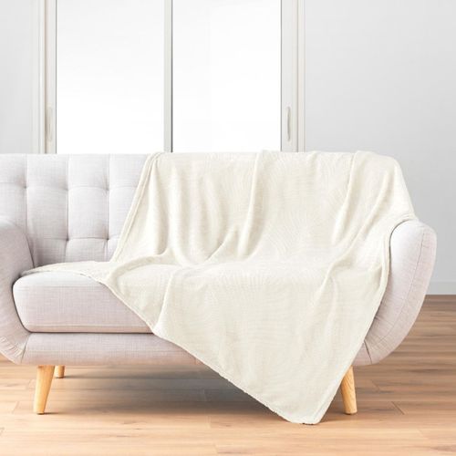 Plaid Flanelle Relief Unie Nelia Naturel 125x150 Cm