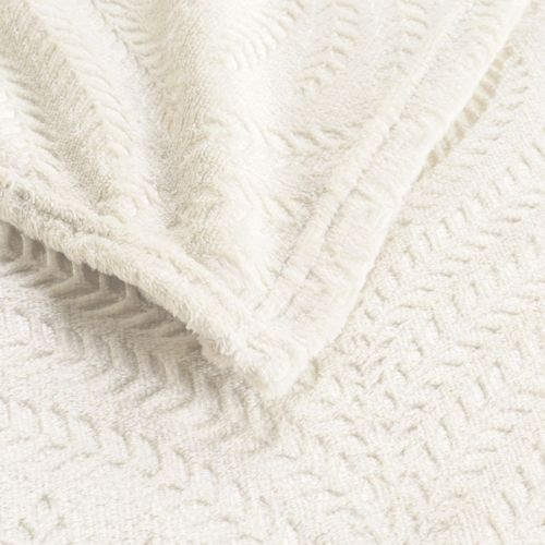 Plaid Flanelle Relief Unie Nelia Naturel 125x150 Cm