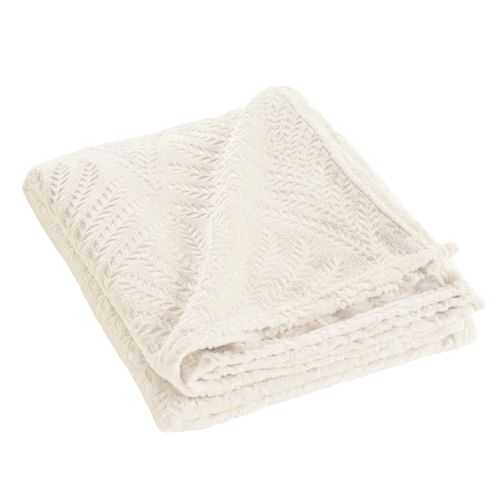 Plaid Flanelle Relief Unie Nelia Naturel 125x150 Cm