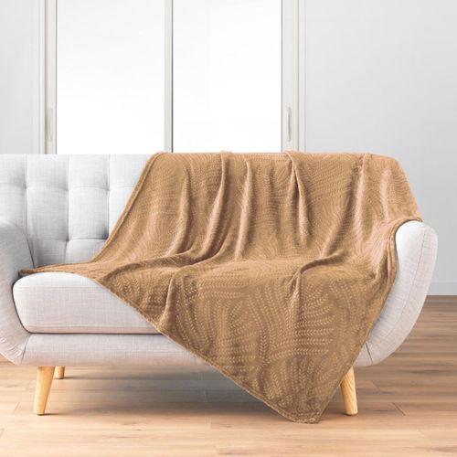 Plaid Flanelle Relief Unie Nelia Camel 125x150 Cm