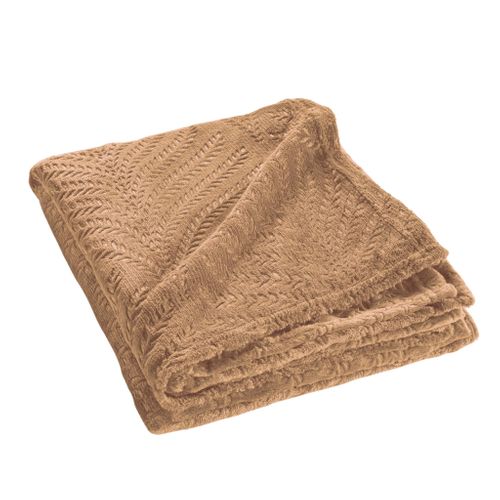 Plaid Flanelle Relief Unie Nelia Camel 125x150 Cm