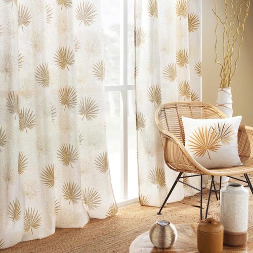 Rideau à Oeillets Imprimé Métallisé "lotus" 140x240cm Ocre