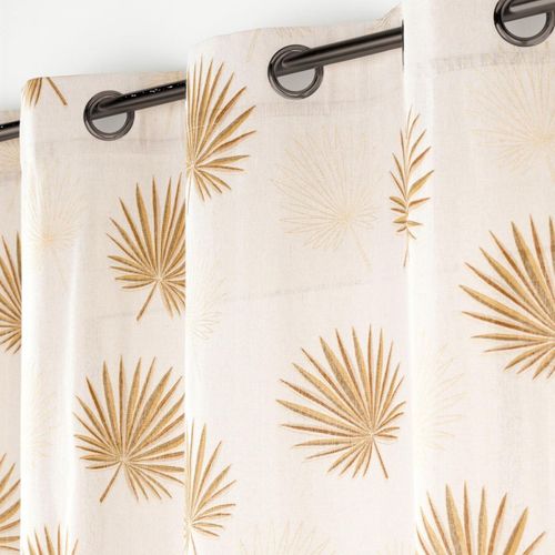 Rideau à Oeillets Imprimé Métallisé "lotus" 140x240cm Ocre