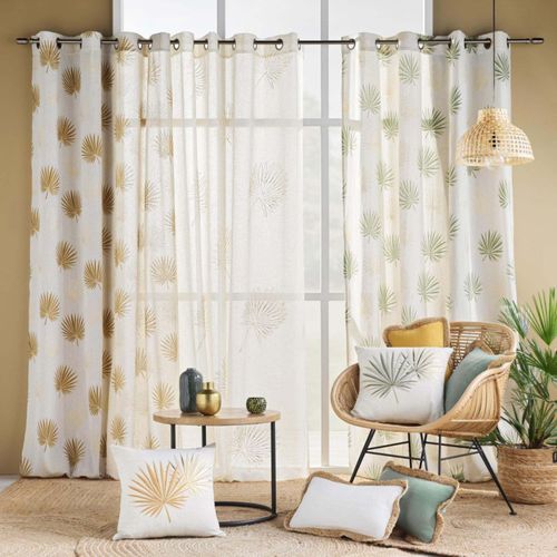 Rideau à Oeillets Imprimé Métallisé "lotus" 140x240cm Ocre