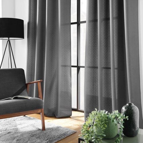 Rideau à Oeillets 140 X 260 Cm – Polyester Uni Soline – Béton