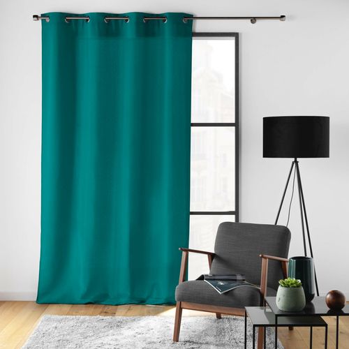 Rideau Grande Hauteur à Oeillets 140 X 280 Cm – Polyester Uni Soline –  Bleu Paon