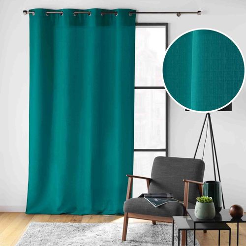 Rideau Grande Hauteur à Oeillets 140 X 280 Cm – Polyester Uni Soline –  Bleu Paon