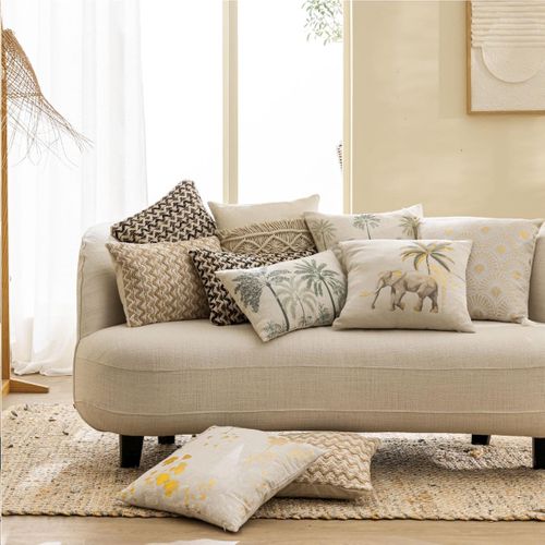 Coussin Déco Imprimé "palmea" 45x45cm Naturel