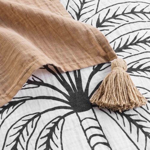 Plaid Imprimé En Gaze De Coton "oasia" 125x150cm Blanc et Camel