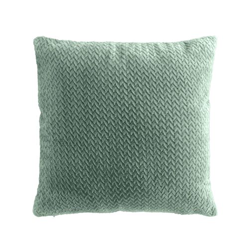 Coussin Déco 45x45 Cm – Flanelle Relief Unie – Déhoussable – Kaki