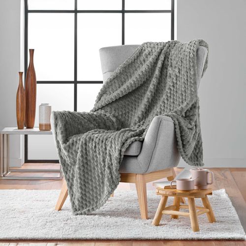 Plaid 125 X 150 Cm – Flanelle Relief Unie Mini Frosty Gris