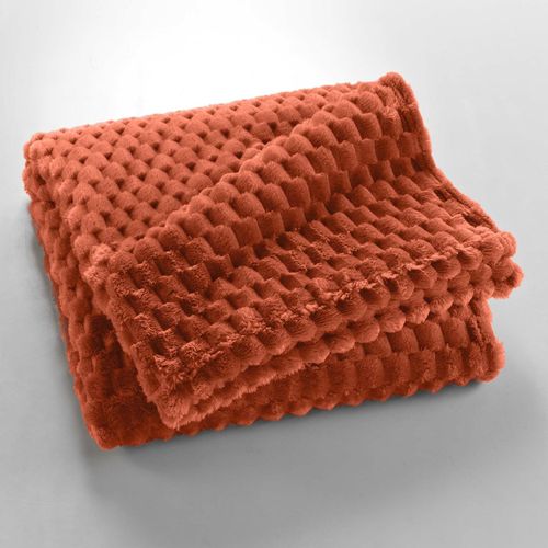 Plaid 125 X 150 Cm – Flanelle Relief Unie Mini Frosty Terracotta