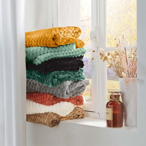 Plaid 125 X 150 Cm – Flanelle Relief Unie Mini Frosty Camel