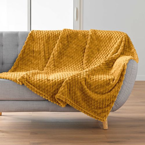 Plaid 125 X 150 Cm – Flanelle Relief Unie Mini Frosty Ocre
