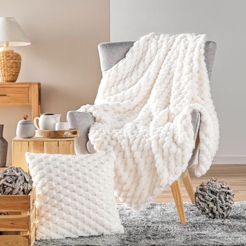 Coussin Décoratif En Imitation Fourrure Avec Housse Amovible - 45x45 Cm - Naturel