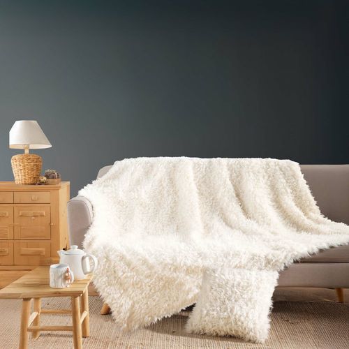 Plaid Chaud Imitation Fourrure Cocooning - 220x240 Cm - Naturel