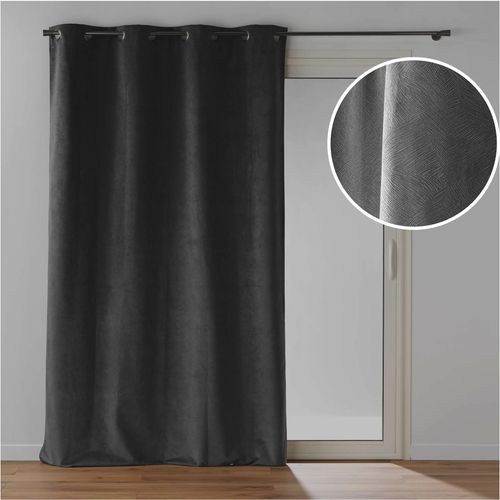 Rideau à Oeillets 140 X 260 Cm – Velours Relief Olympe Anthracite – 100 % Occultant Et Thermique
