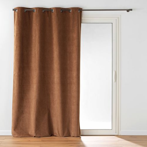 Rideau à Oeillets 140 X 260 Cm – Velours Relief Olympe Camel – 100 % Occultant Et Thermique