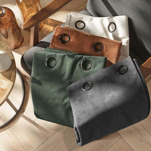 Rideau à Oeillets 140 X 260 Cm – Velours Relief Olympe Camel – 100 % Occultant Et Thermique