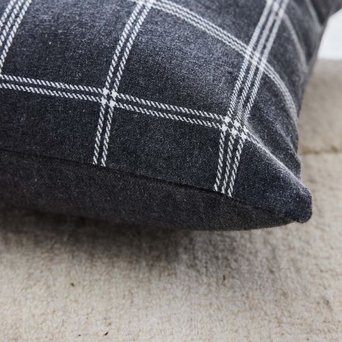 Coussin Déhoussable à Carreaux En Poly-coton Tissé - 45x45 Cm - Gris Anthracite