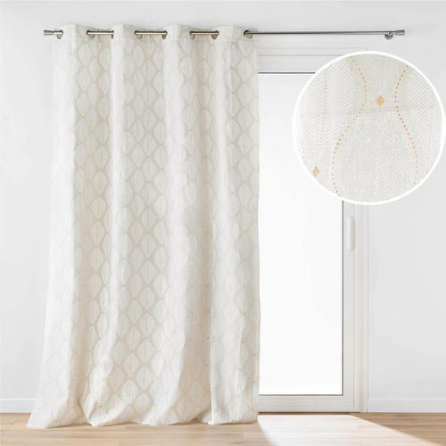 Rideau à Oeillets 140 X 240 Cm – Polycoton Imprimé Métallisé – Modèle Maho Blanc