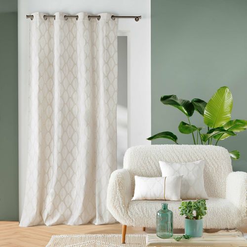 Rideau à Oeillets 140 X 240 Cm – Polycoton Imprimé Métallisé – Modèle Maho Blanc