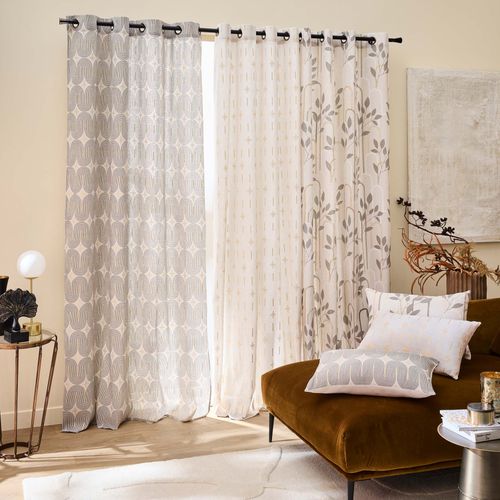 Rideau à Oeillets 140 X 240 Cm – Polycoton Imprimé Métallisé – Modèle Roseris