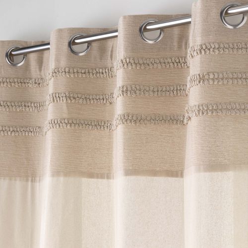 Rideau à Oeillets En Poly-coton Avec Bande Brodée - 140x240 Cm - Naturel