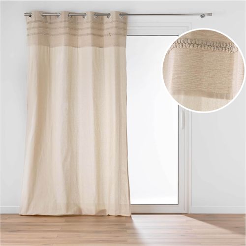Rideau à Oeillets En Poly-coton Avec Bande Brodée - 140x240 Cm - Naturel
