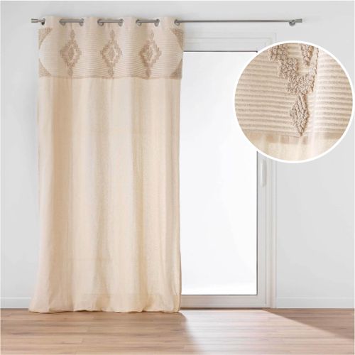 Rideau à Oeillets En Poly-coton Avec Bande Décorative - 140x240 Cm - Naturel