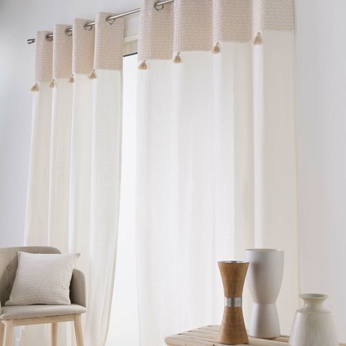 Rideau à Oeillets 140 X 240 Cm – Coton/polyester – Top Jacquard Avec Pompons – Milano
