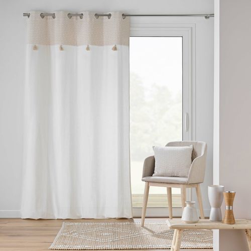 Rideau à Oeillets 140 X 240 Cm – Coton/polyester – Top Jacquard Avec Pompons – Milano
