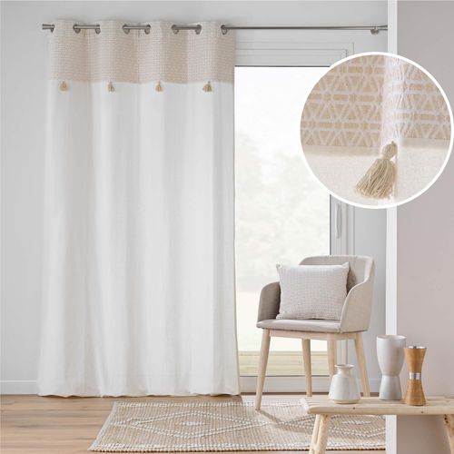 Rideau à Oeillets 140 X 240 Cm – Coton/polyester – Top Jacquard Avec Pompons – Milano