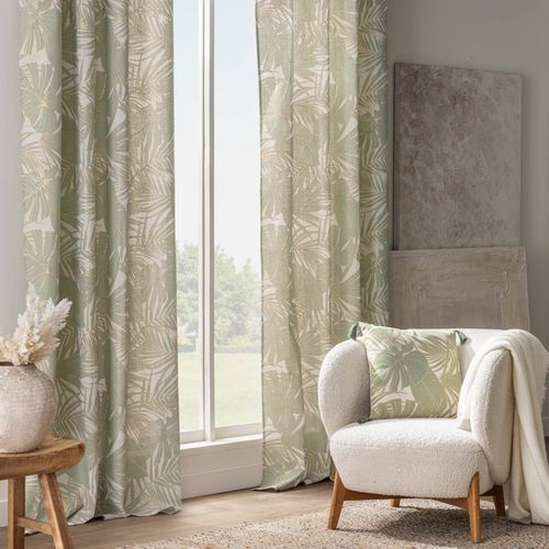 Coussin Polycoton Feuillages Tropicaux Métallisé à Pompons - 45x45 Cm - Vert