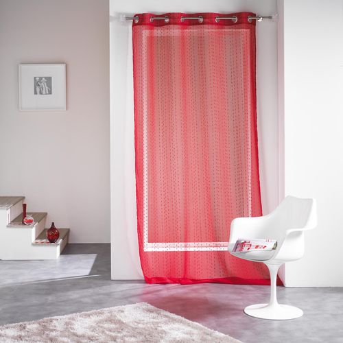 Panneau A Oeillets 140 X 260 Cm Voile Sable Fils Coupes Frizy Rouge