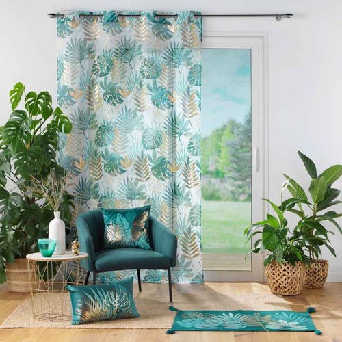 Rideau Voilage à Oeillets "ornella" 140x280cm Blanc et Émeraude